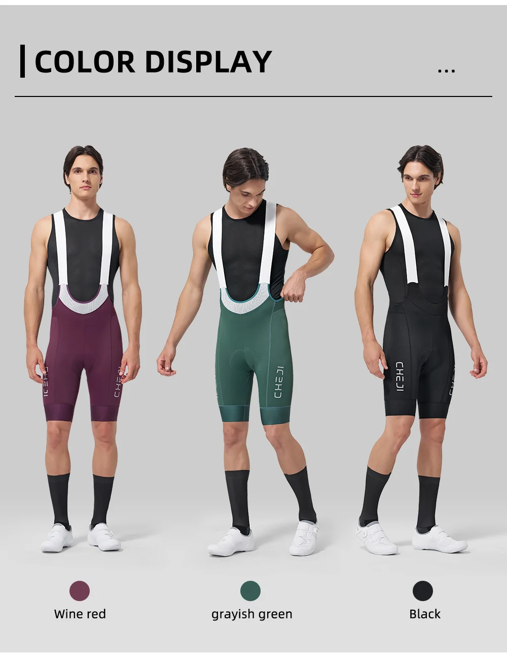 Cheji Men's Cycling Bib Shorts with Anti-slip Webbing Comfortable Cycling Underwear Breathable Cycling Underwear