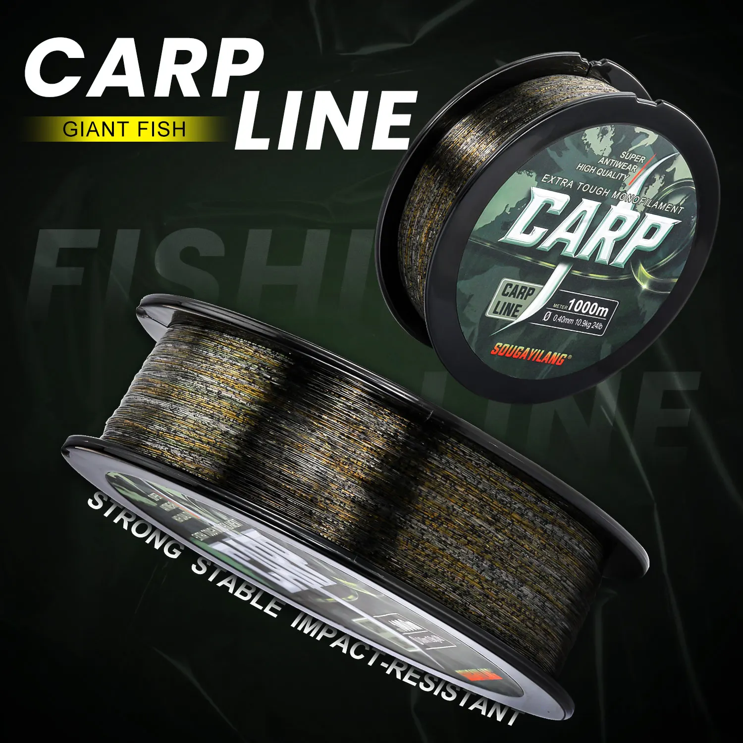 Sougayilang Carp Fishing Line 1000m Nylon Monofilament Line 14-24lb Max Drag Powerful Nylon Line for Carp Fishing