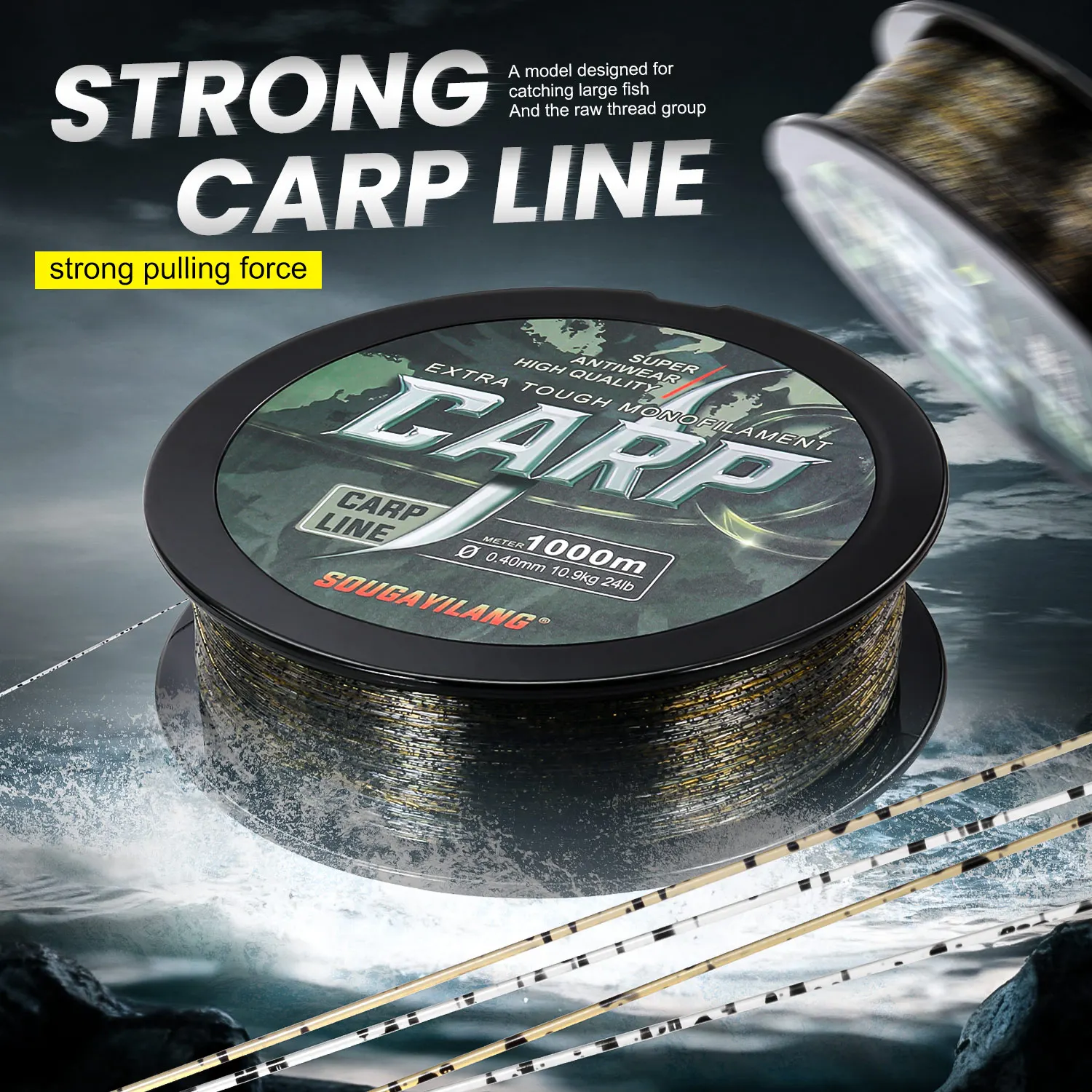 Sougayilang Carp Fishing Line 1000m Nylon Monofilament Line 14-24lb Max Drag Powerful Nylon Line for Carp Fishing