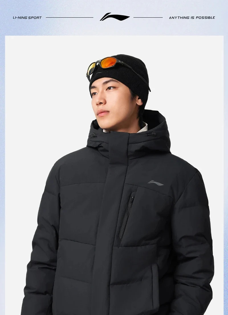 Li-Ning Men's Training Hooded Short Duwn Jacket LN FIR WARM LN WATER PROOF Reflective LiNing Fitness Sport Coats AYMV153