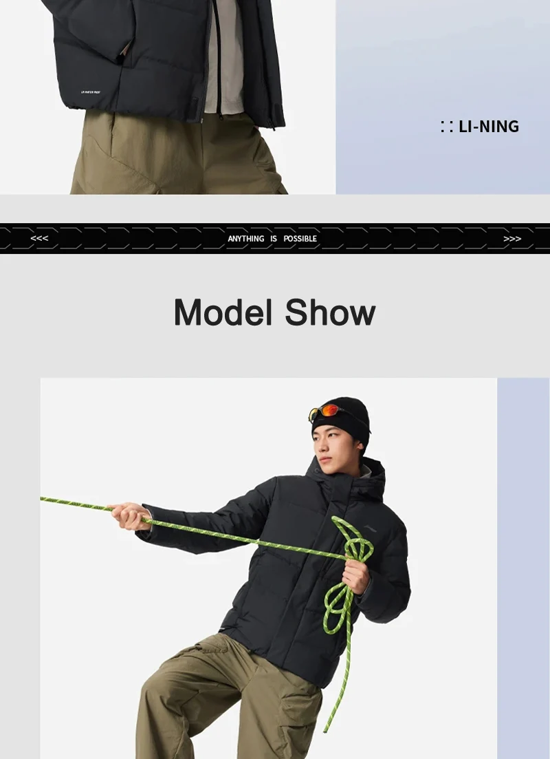 Li-Ning Men's Training Hooded Short Duwn Jacket LN FIR WARM LN WATER PROOF Reflective LiNing Fitness Sport Coats AYMV153