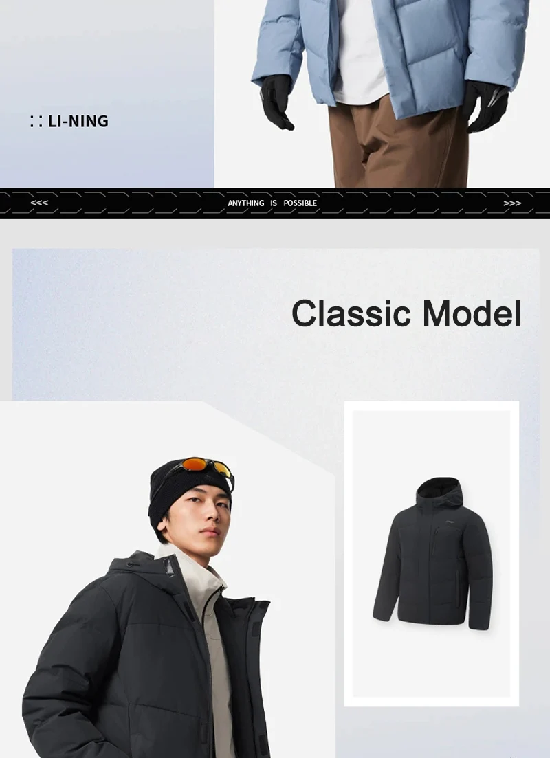 Li-Ning Men's Training Hooded Short Duwn Jacket LN FIR WARM LN WATER PROOF Reflective LiNing Fitness Sport Coats AYMV153