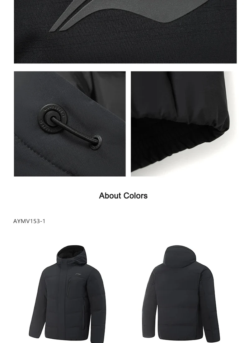 Li-Ning Men's Training Hooded Short Duwn Jacket LN FIR WARM LN WATER PROOF Reflective LiNing Fitness Sport Coats AYMV153