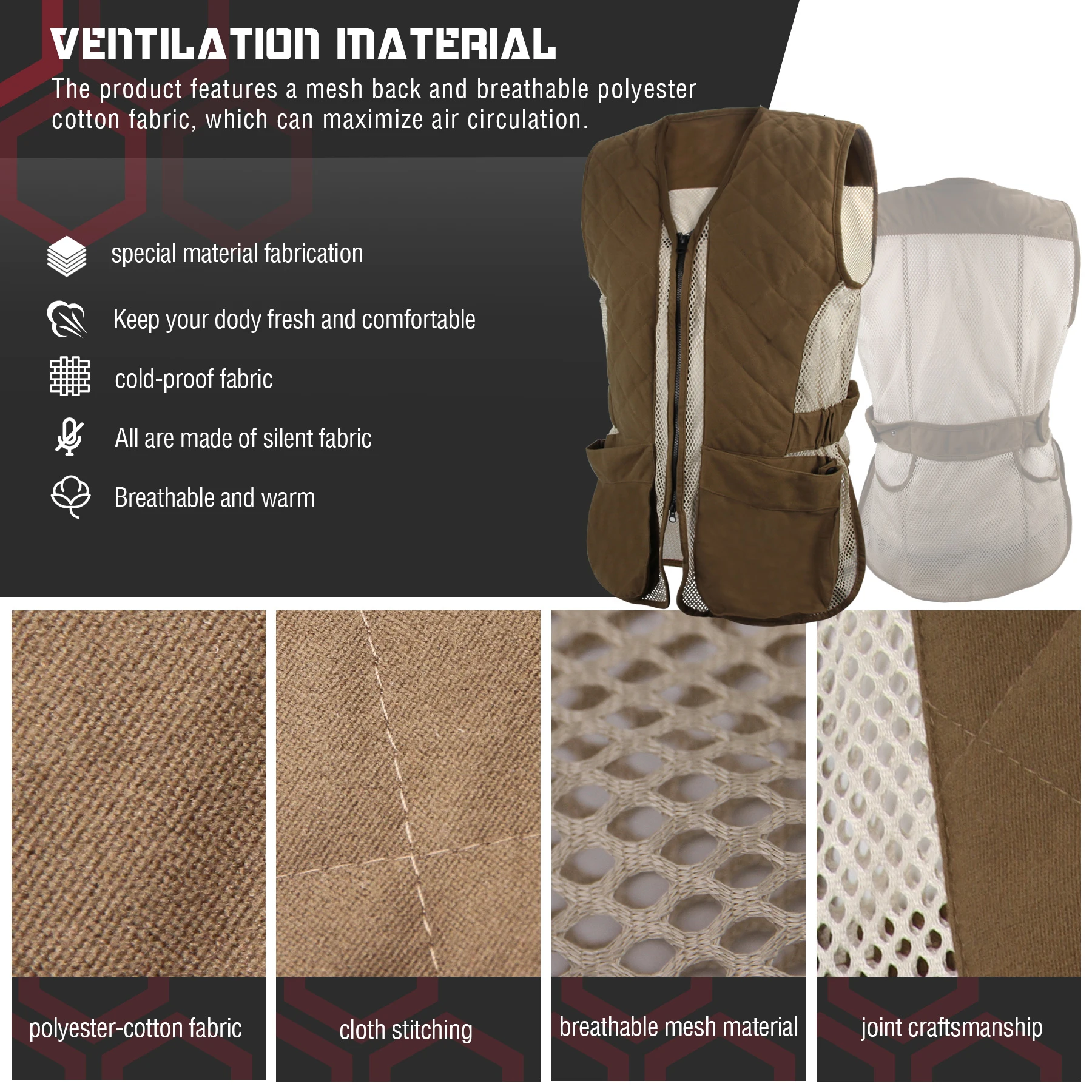 GUGULUZA Breathable Mesh Hunting Vests Multi-Pocket Tactical Vest Outdoor Shooting Training Jacket for Hunting Fishing Hiking