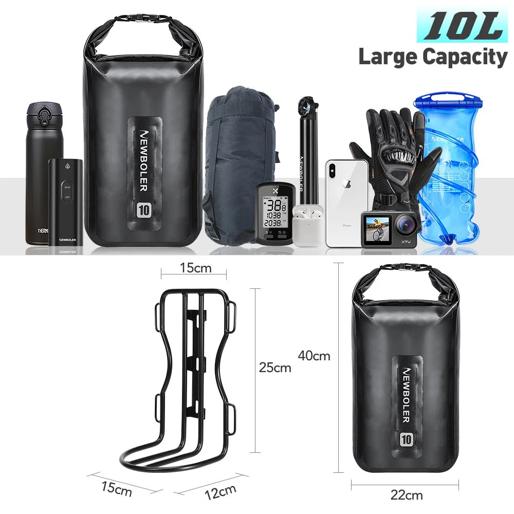 Gravel Bike Aluminum Alloy Bicycle Luggage Carrier Big 10L Capacity Waterproof Travel Bike Bag Bicycle Rear Seat Bag Bikepacking