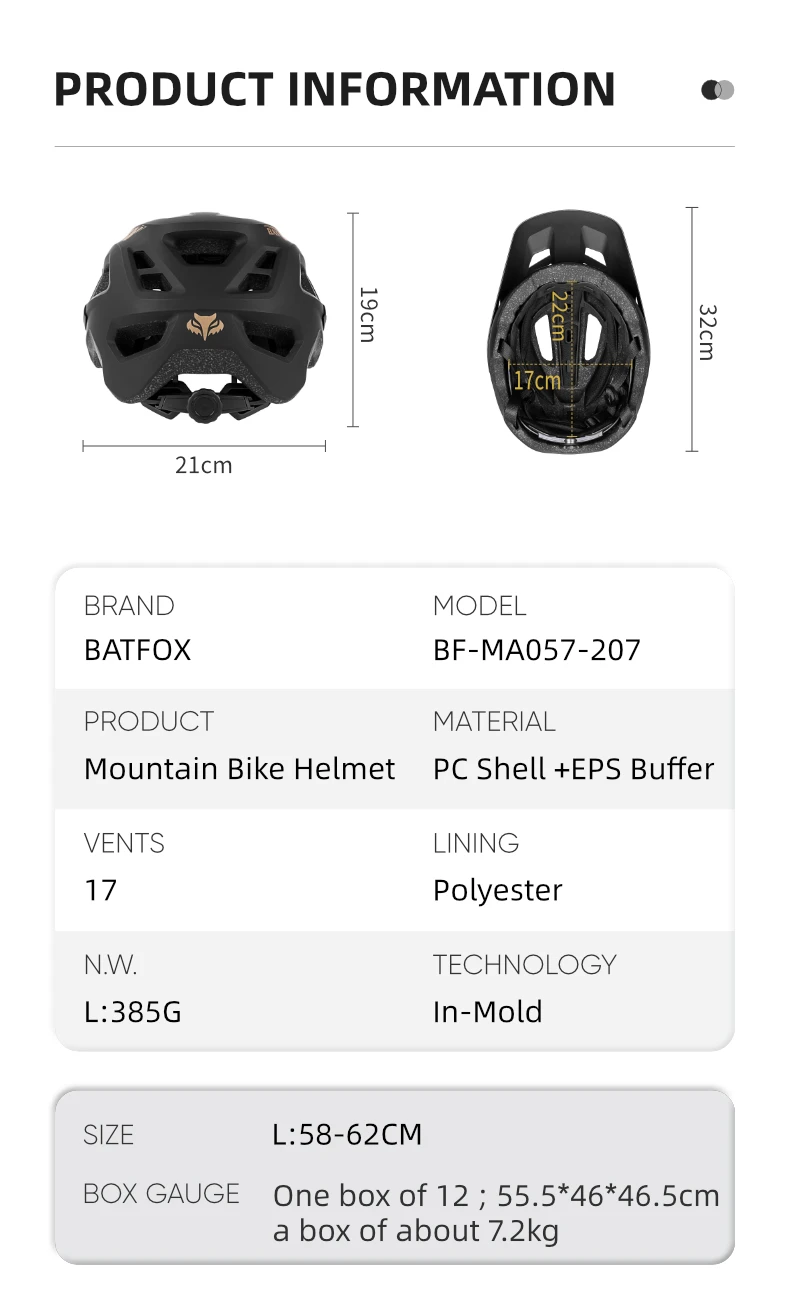 BATFOX Mountain Bike Helmet Can Install a Sports Camera Electric Cycling Gear Safety Cap for Men Women Bat Fox MTB Bicycle Helme