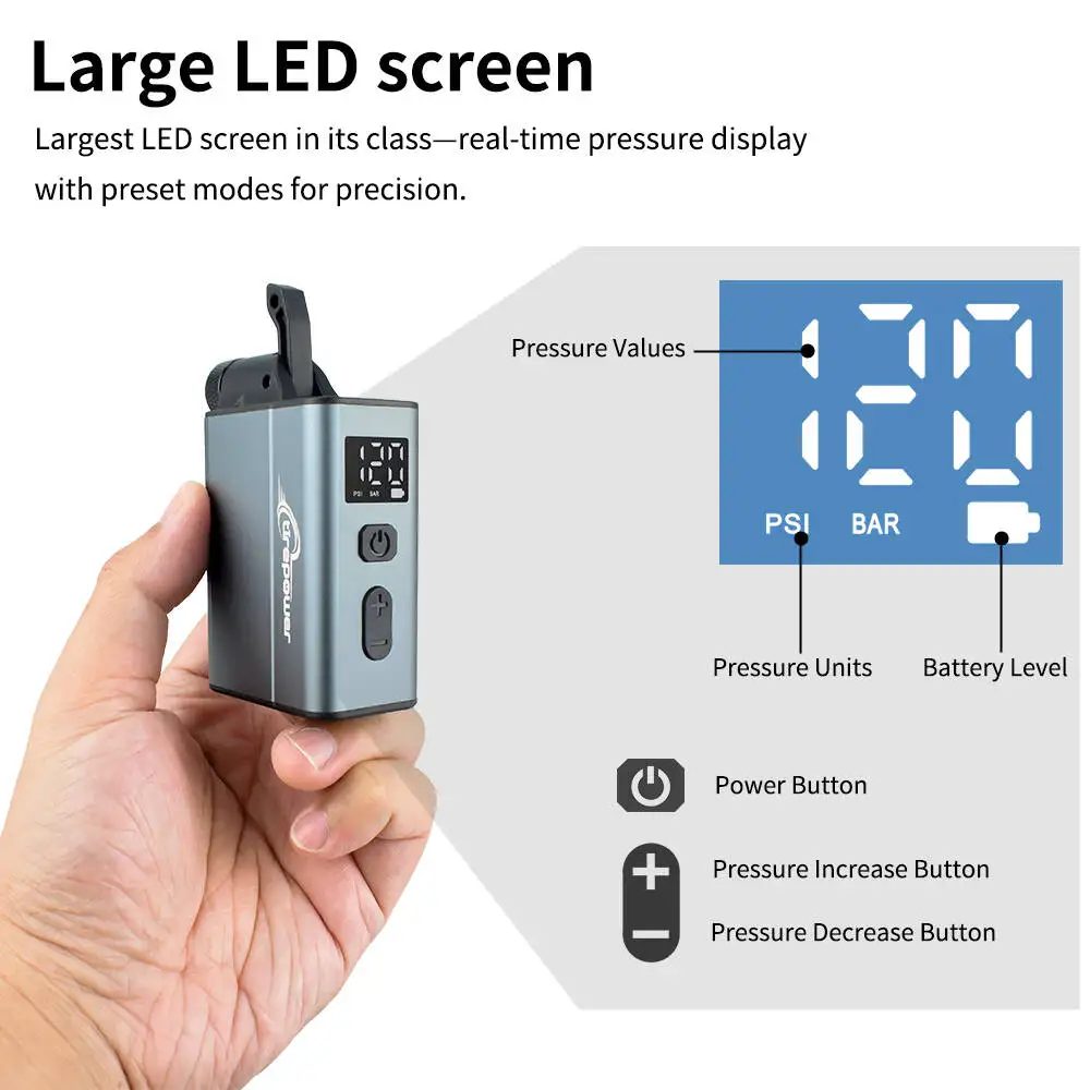 Electric Bike Air Pump Fast Inflation with Gauge 120PSI Tire Inflator Aluminum Alloy Pump with Presta & Schrader & Clik Valve