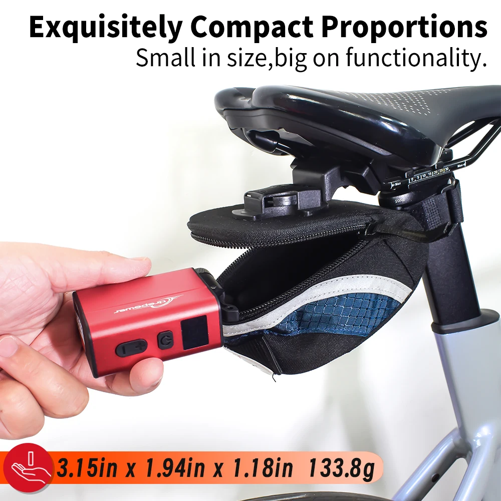Electric Bike Air Pump Fast Inflation with Gauge 120PSI Tire Inflator Aluminum Alloy Pump with Presta & Schrader & Clik Valve