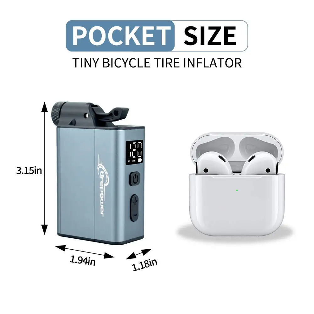 Electric Bike Air Pump Fast Inflation with Gauge 120PSI Tire Inflator Aluminum Alloy Pump with Presta & Schrader & Clik Valve