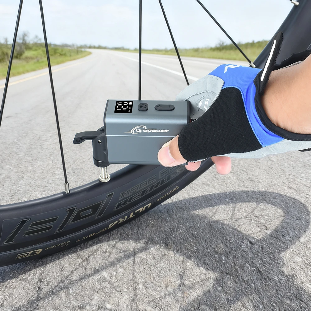 Electric Bike Air Pump Fast Inflation with Gauge 120PSI Tire Inflator Aluminum Alloy Pump with Presta & Schrader & Clik Valve