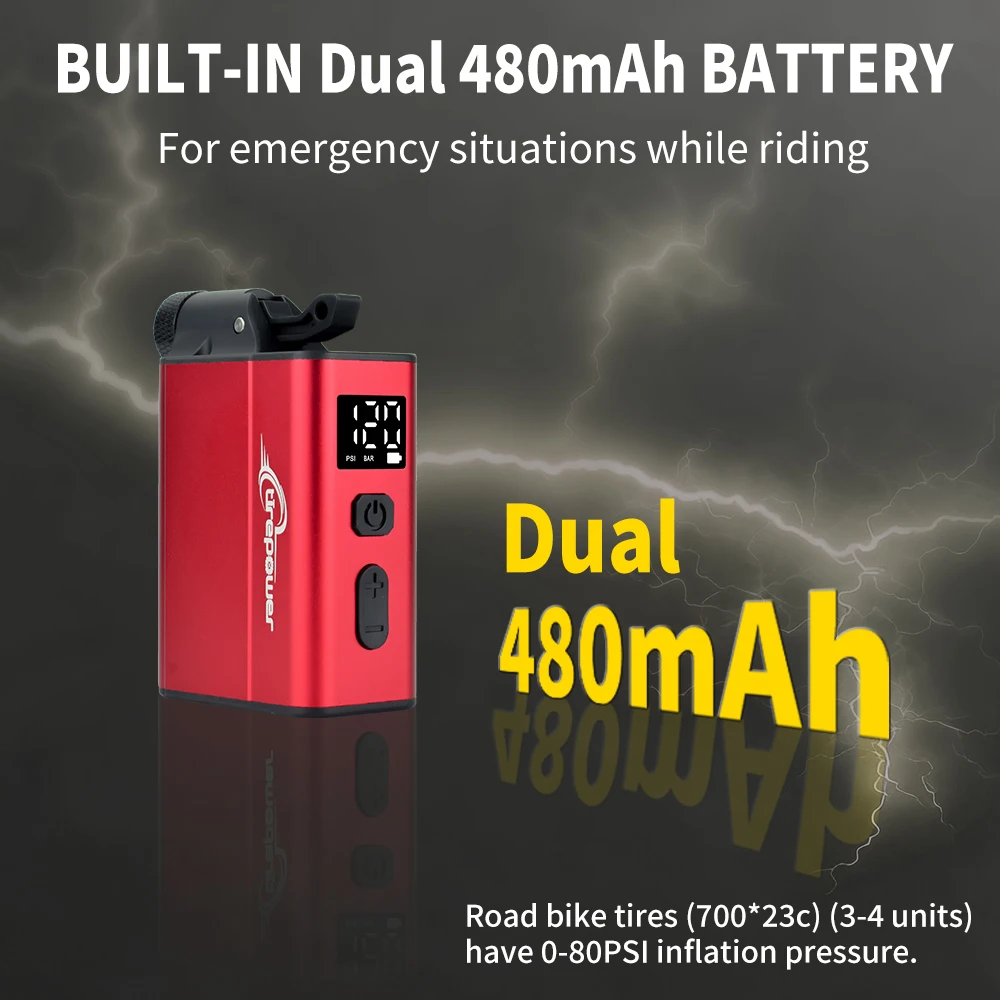 Electric Bike Air Pump Fast Inflation with Gauge 120PSI Tire Inflator Aluminum Alloy Pump with Presta & Schrader & Clik Valve
