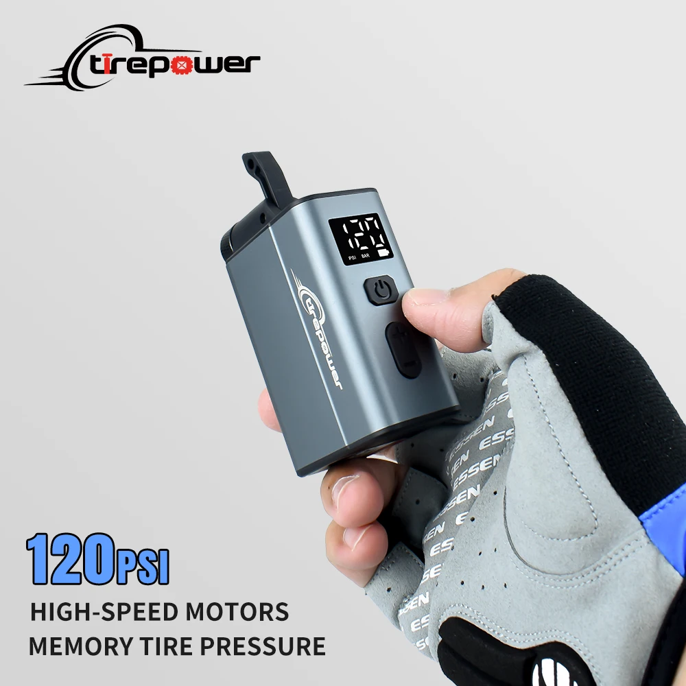 Electric Bike Air Pump Fast Inflation with Gauge 120PSI Tire Inflator Aluminum Alloy Pump with Presta & Schrader & Clik Valve