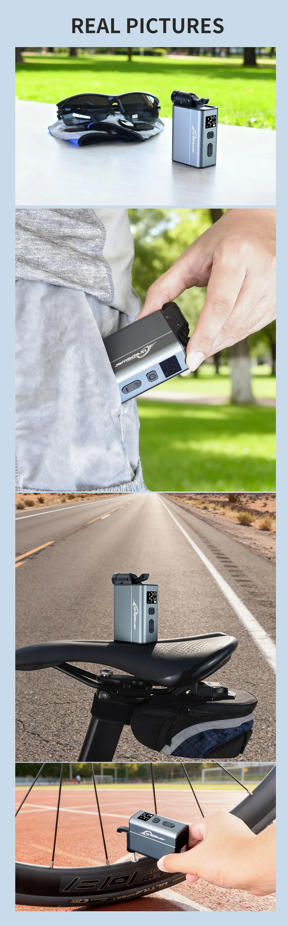 Electric Bike Air Pump Fast Inflation with Gauge 120PSI Tire Inflator Aluminum Alloy Pump with Presta & Schrader & Clik Valve