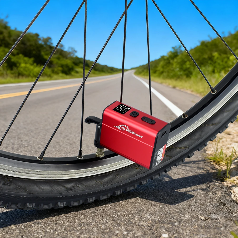 Electric Bike Air Pump Fast Inflation with Gauge 120PSI Tire Inflator Aluminum Alloy Pump with Presta & Schrader & Clik Valve