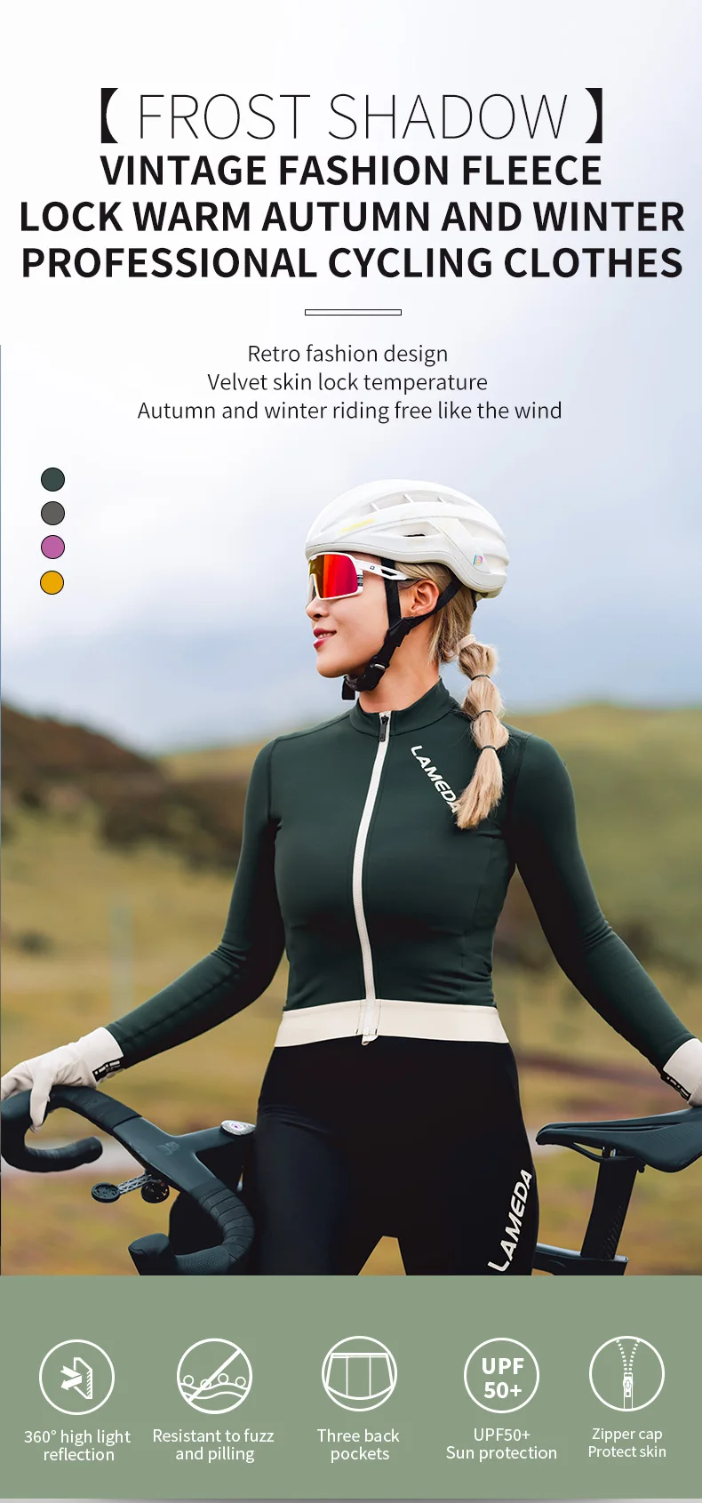 LAMEDA Professional Fleece Cycling Jersey for Women Thermal MTB Clothing Bicycle Jersey for Road Bike Riding in Autumn Winter