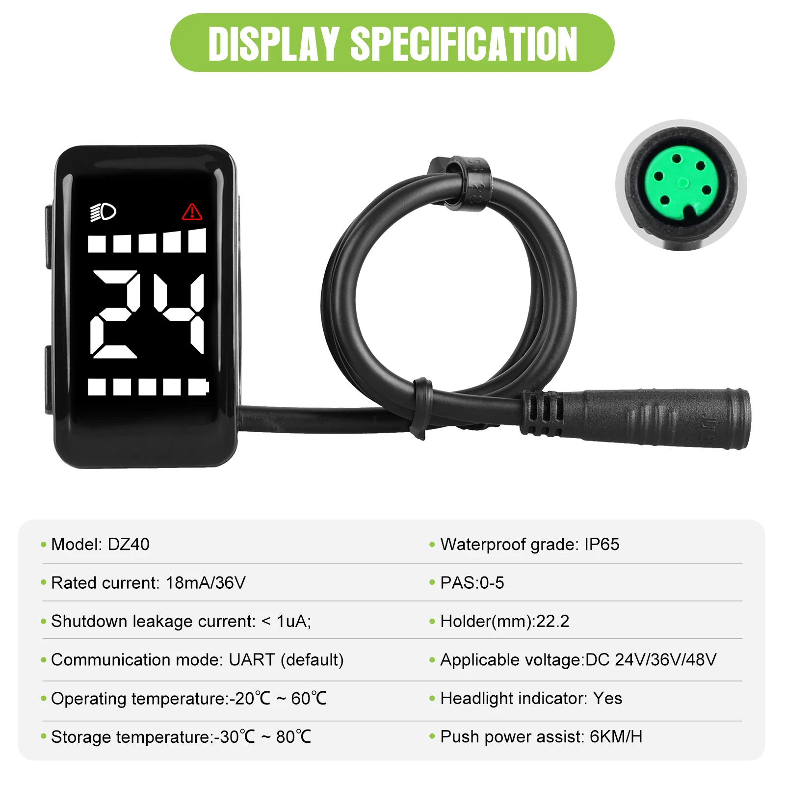 Ebike DZ40 Display Small Size Mini Display For BAFANG Wheel Hub Motor Electric Bicycle UART Protocol 5PIN Female Connector