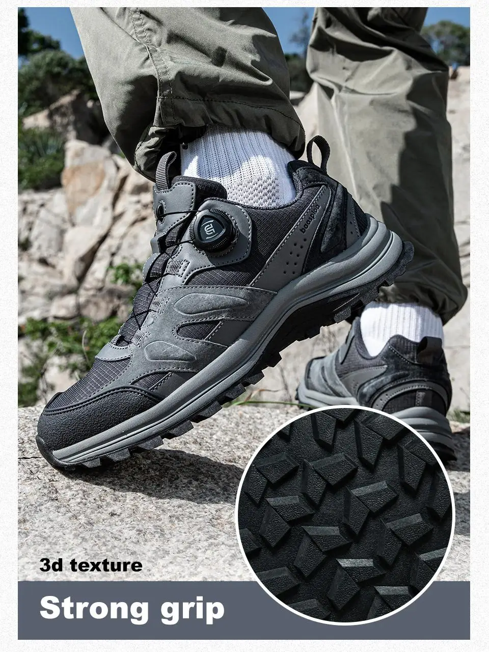 Baasploa Men Hiking Shoes Non-Slip Wear Resistant Outdoor Climbing Walking Shoes for Men Comfort Inner Cotton Outdoor Sneakers