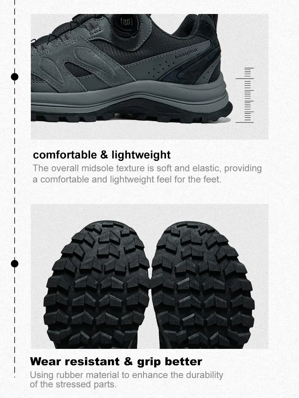 Baasploa Men Hiking Shoes Non-Slip Wear Resistant Outdoor Climbing Walking Shoes for Men Comfort Inner Cotton Outdoor Sneakers