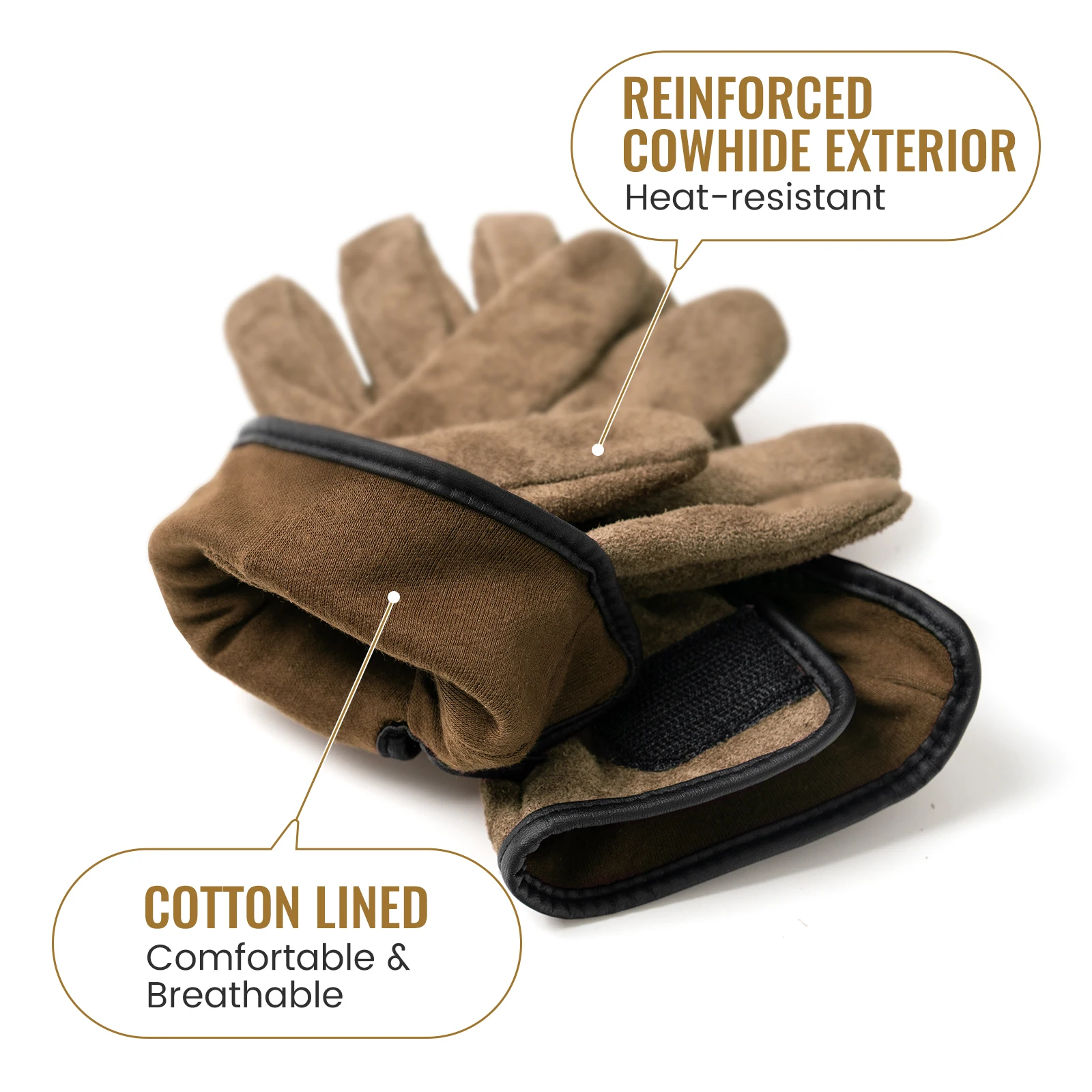 OneTigris Welding Gloves Fireproof Leather Work Gloves for Men/Women Forge BBQ Camping Wood Stove Heat-Insulating Cowhide