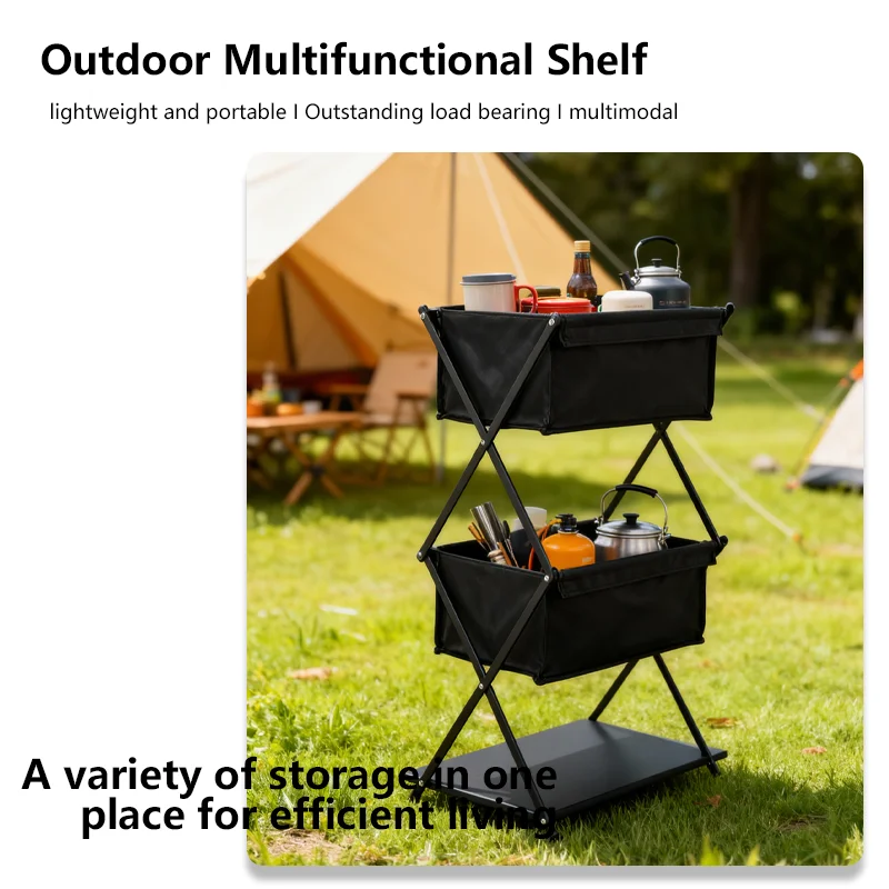 TARKA Camping New Storage Rack Three-Layer Shelf Folding Storage Rack For Outdoor Barbecue Storage Rack Multifunctional Shelf