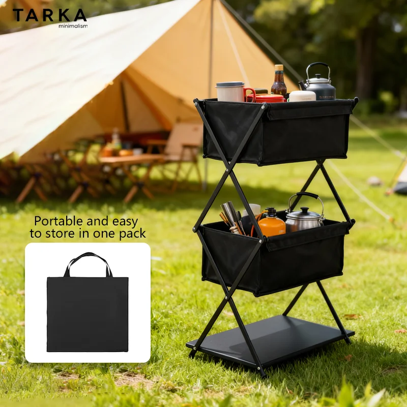 TARKA Camping New Storage Rack Three-Layer Shelf Folding Storage Rack For Outdoor Barbecue Storage Rack Multifunctional Shelf