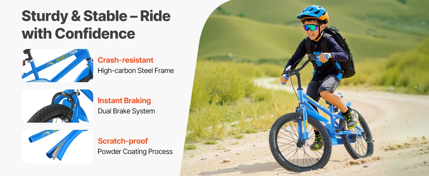SucceBuy 14/16/18in Kids Bike BMX Style Children Bicycle with Training Wheels Toddler Bike for Boys & Girls Learning to Ride