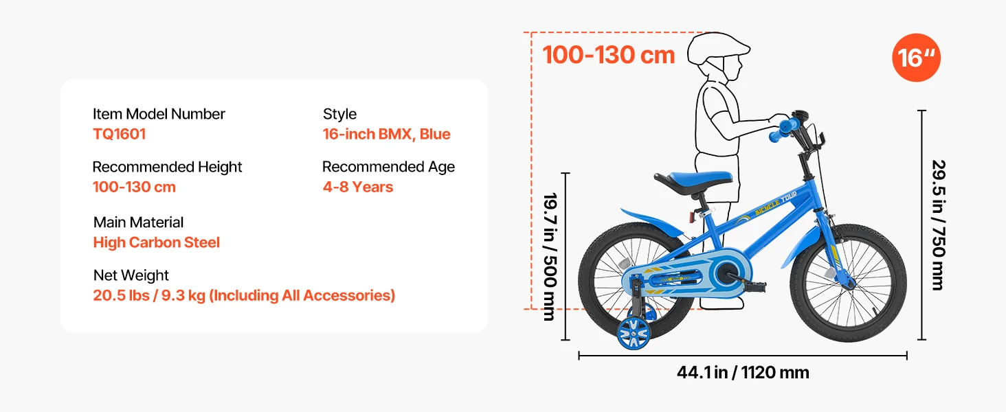 SucceBuy 14/16/18in Kids Bike BMX Style Children Bicycle with Training Wheels Toddler Bike for Boys & Girls Learning to Ride