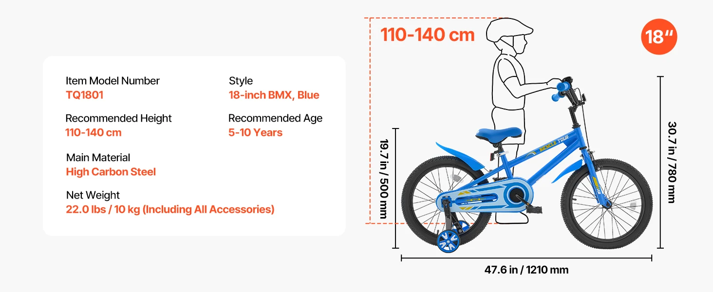 SucceBuy 14/16/18in Kids Bike BMX Style Children Bicycle with Training Wheels Toddler Bike for Boys & Girls Learning to Ride