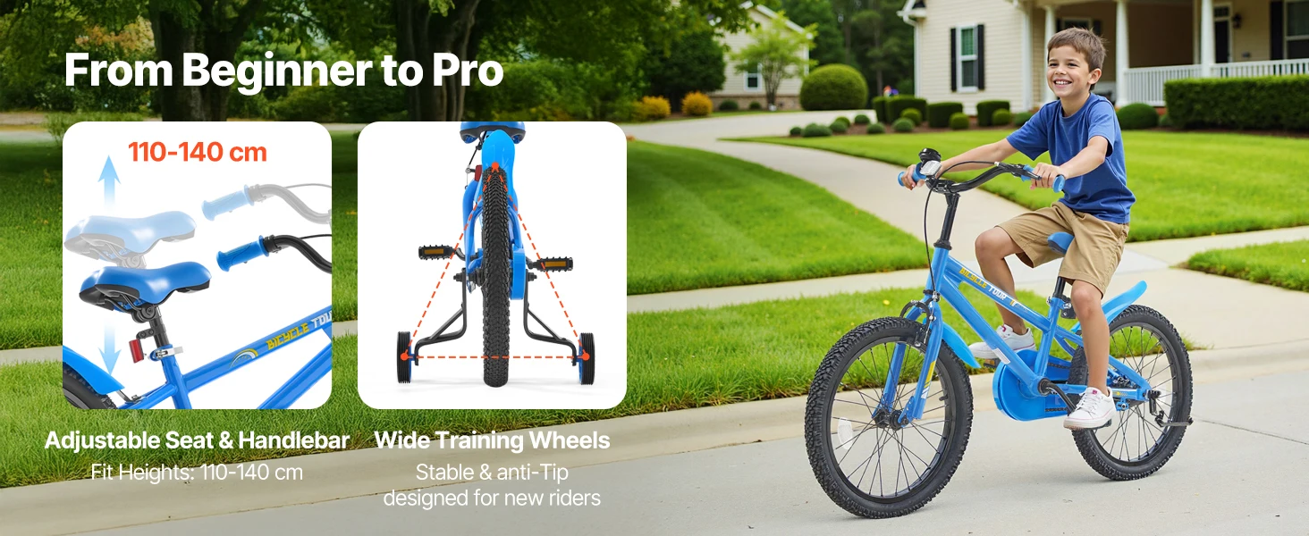 SucceBuy 14/16/18in Kids Bike BMX Style Children Bicycle with Training Wheels Toddler Bike for Boys & Girls Learning to Ride