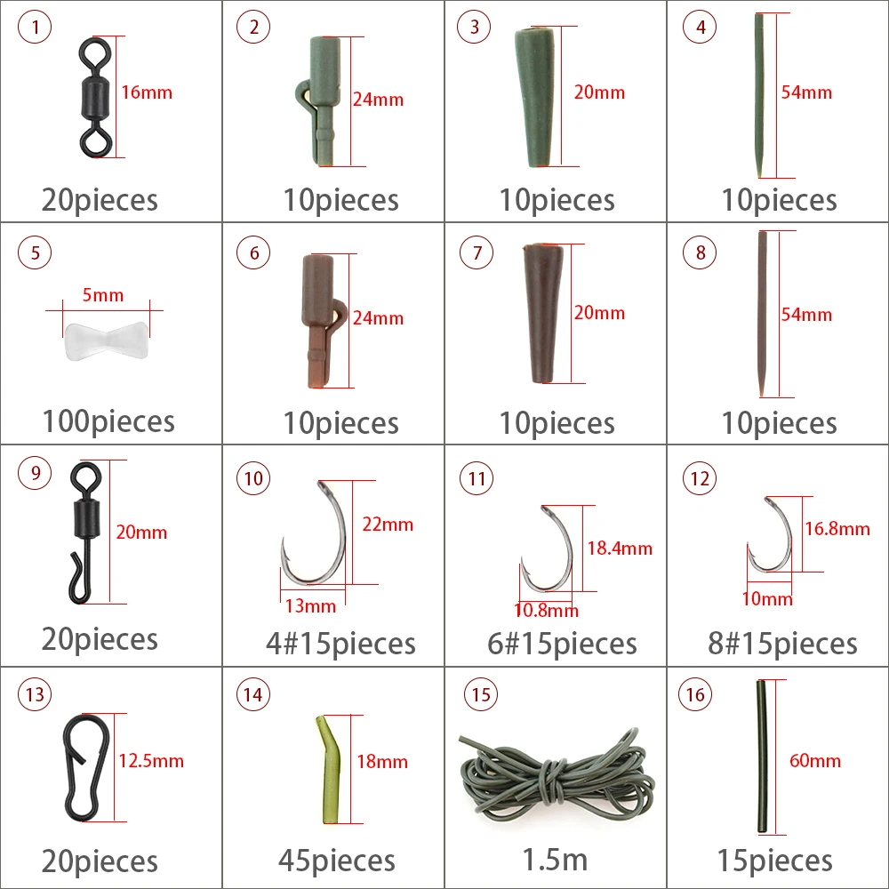 Hirisi 326Pcs Carp Fishing Tackle Kit Complete Hair Rig Accessories with Carp Hooks Quick Change Swivels Terminal Tackle XP400