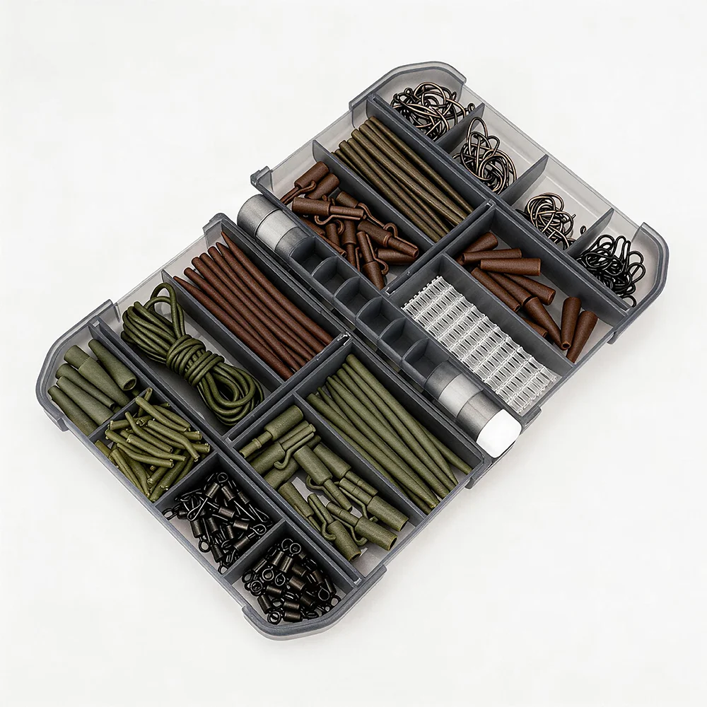 Hirisi 326Pcs Carp Fishing Tackle Kit Complete Hair Rig Accessories with Carp Hooks Quick Change Swivels Terminal Tackle XP400