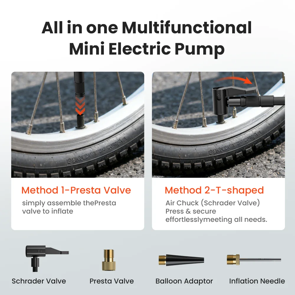 New ETENWOLF S0 Mini Electric Bike Pump Cordless 2400mAh Portable Tire Pump w/ Screen For Motorcycles Balls 150PSI Max Pressure