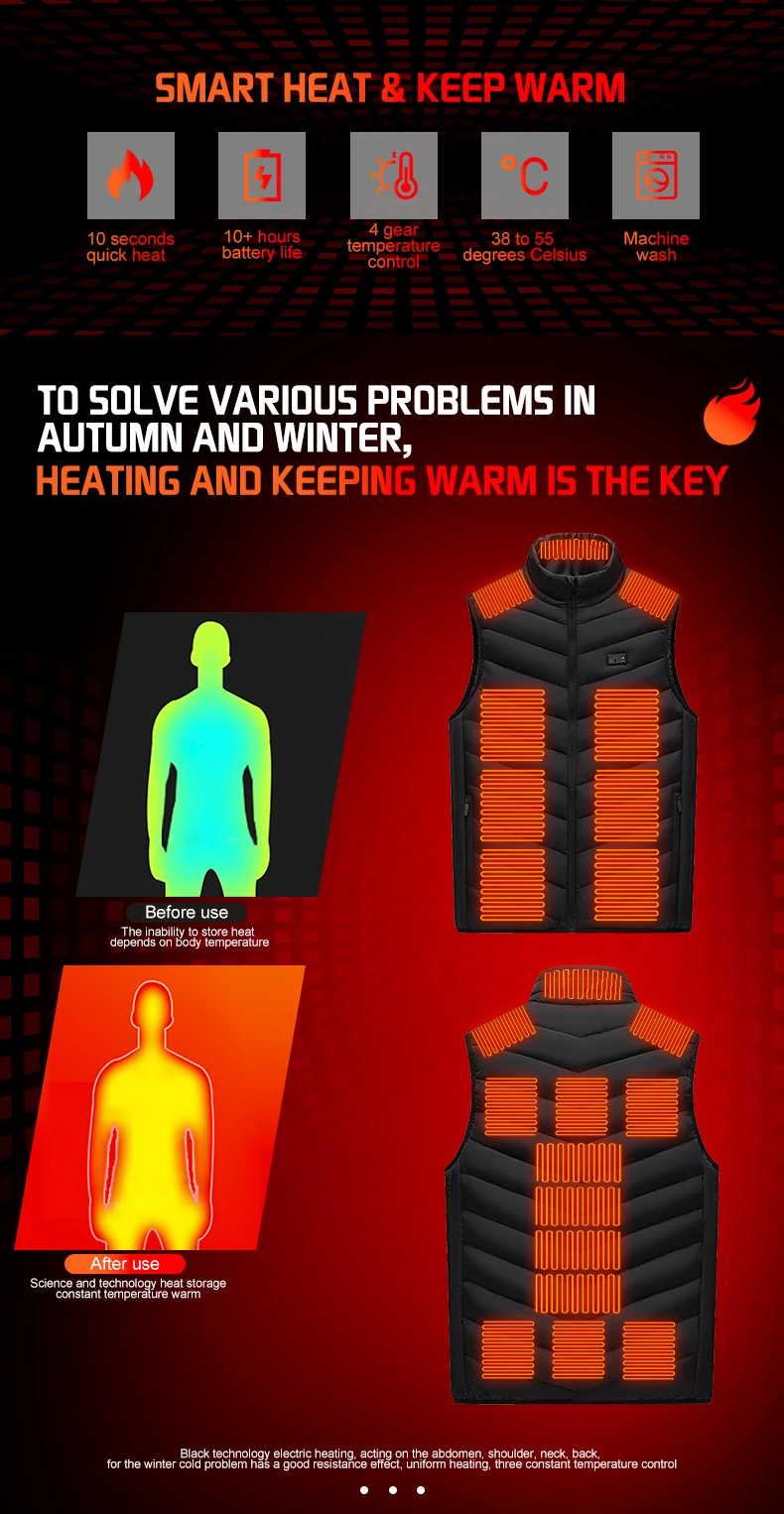 26 Areas Men's Heated Vest Jacket Heated Winter Women's Heated Jacket Thermal Vest Warmer Outdoor Sports Camping Hiking Jacket