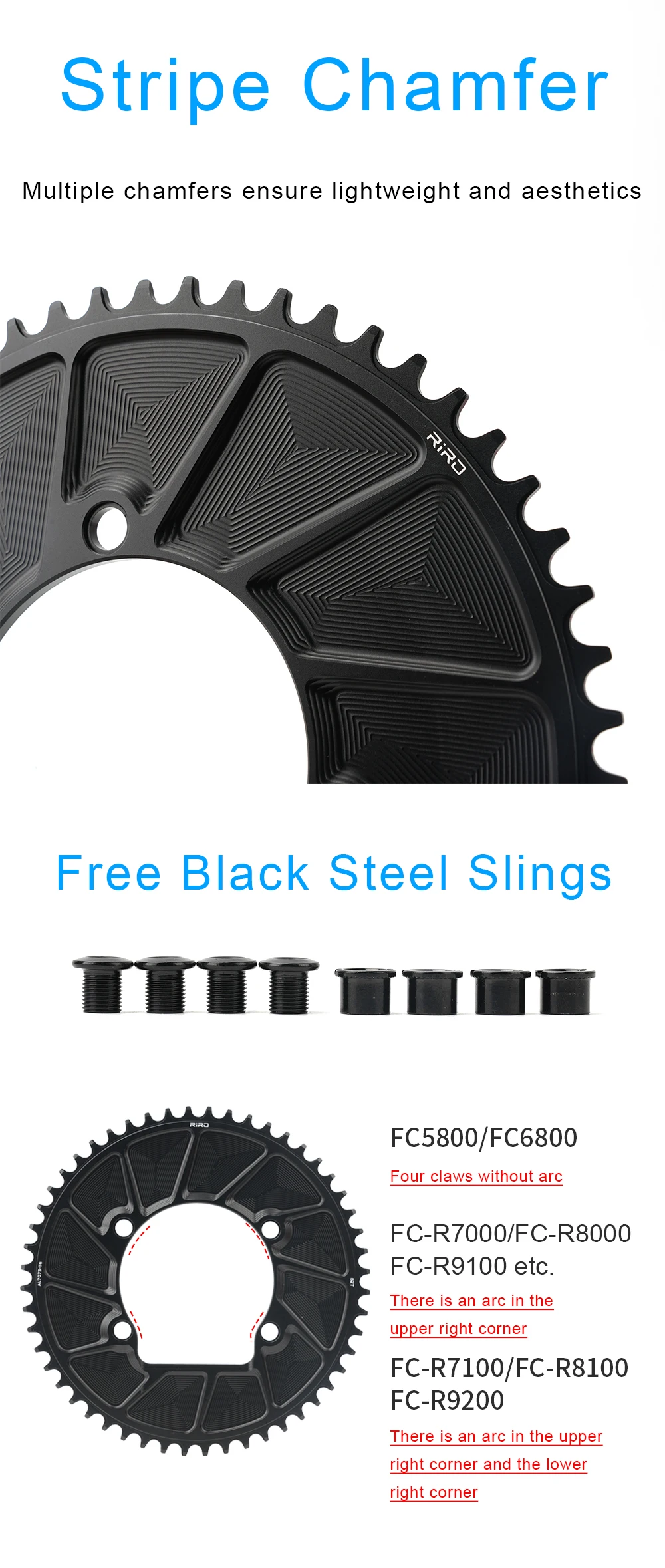 RIRO Bicycle 110BCD Chainwheel for R7000 R8000 R9100 Aluminum Bicycle Double Chainring 50-34/52-36/53-39/54-40T Bike Chainwheel