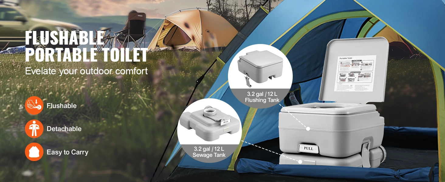 SucceBuy Portable Toilet for Camping with Carry Bag, RV Toilet with 3.2/5.3 Gal Waste Tank Push-Button Pressurized Flush Commode