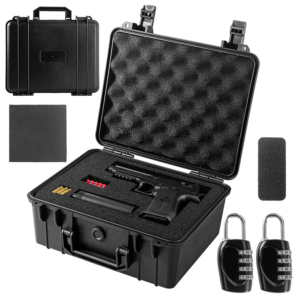 Tactical Pistol Gun Case Handgun Storage Box Pistol Case with 2 Locks Waterproof Shockproof Pistol Gun Carry Box with 2 Locks