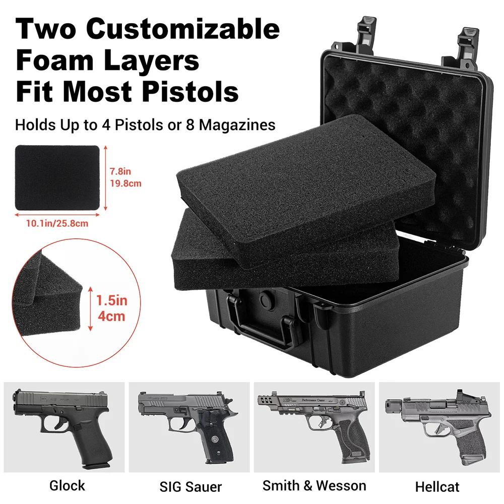 Tactical Pistol Gun Case Handgun Storage Box Pistol Case with 2 Locks Waterproof Shockproof Pistol Gun Carry Box with 2 Locks