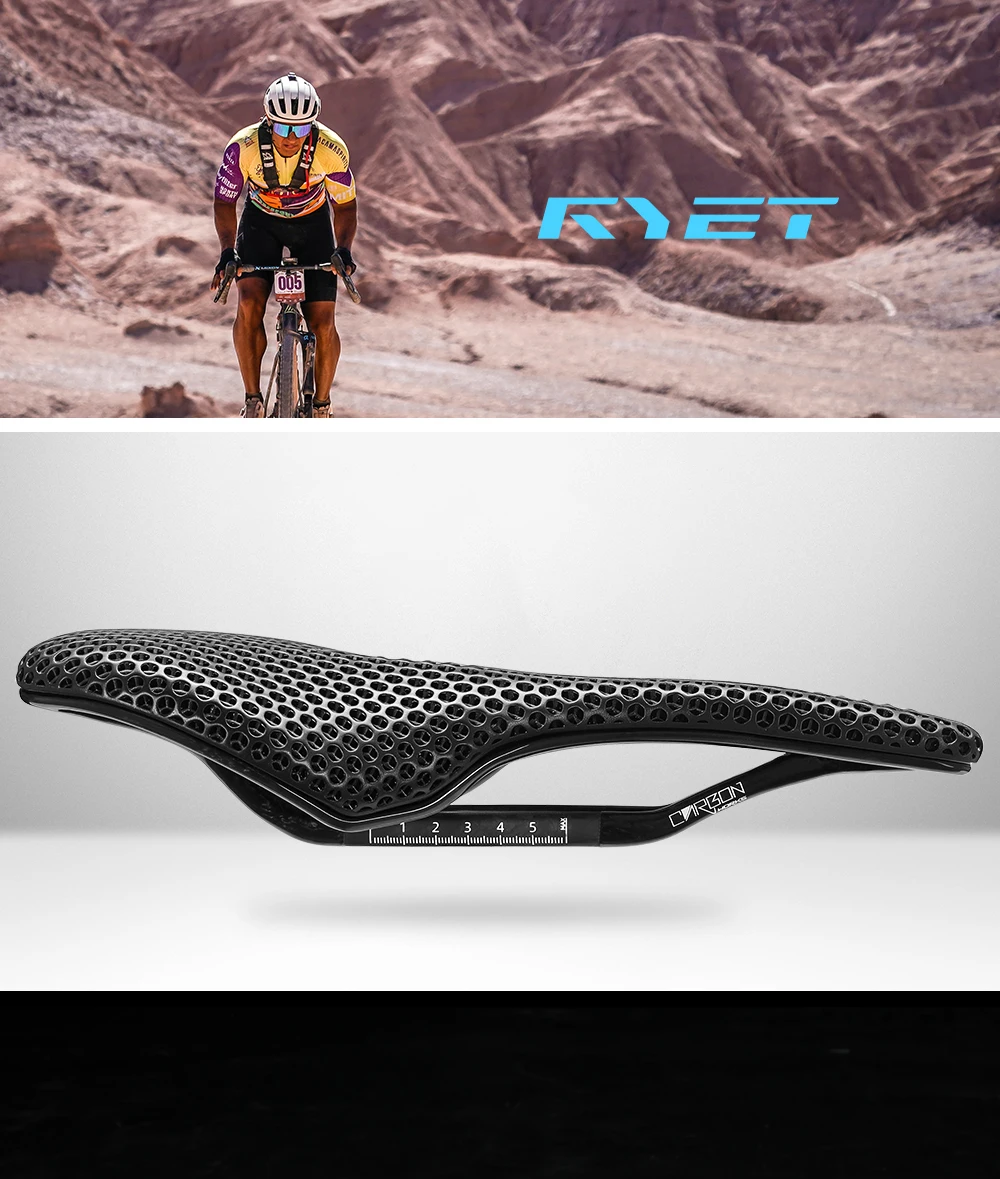 2026 RYET Carbon 3D Printed Bike Saddle, 145mm Light Road MTB Mountain Racing Bicycle Seat Cushion Cycling Seating Accessories