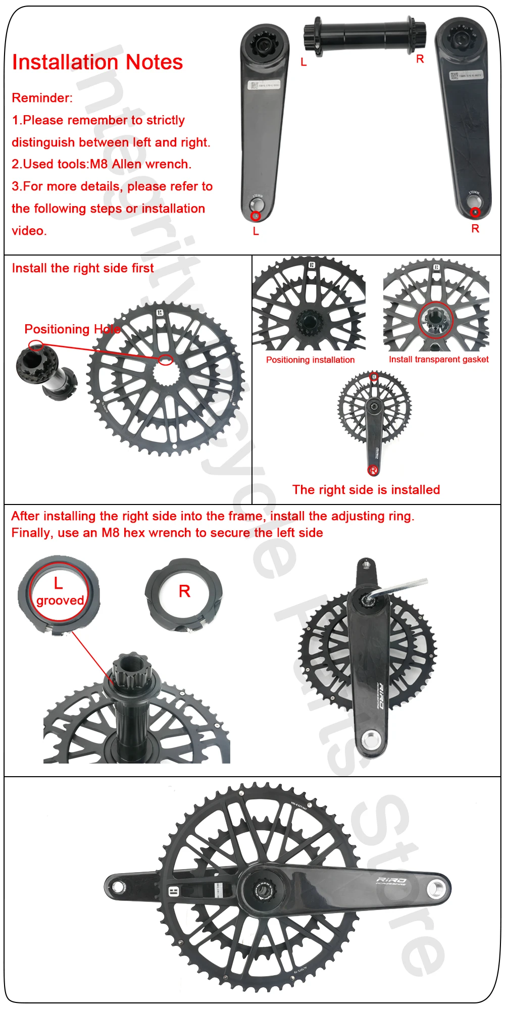 RIRO Carbon Fiber Road Crankset 29MM 50-34/52-36/53-39T Compatible with 11/12 Speed Shimano Direct Mount /110/130BCD Chainrings