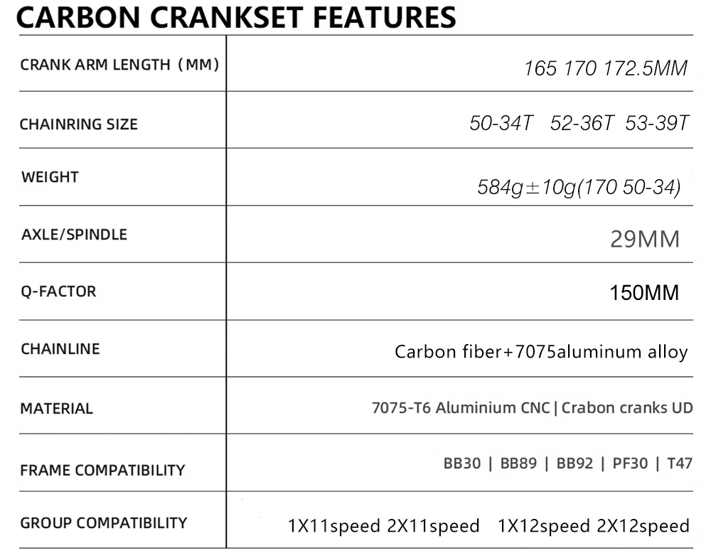 RIRO Carbon Fiber Road Crankset 29MM 50-34/52-36/53-39T Compatible with 11/12 Speed Shimano Direct Mount /110/130BCD Chainrings