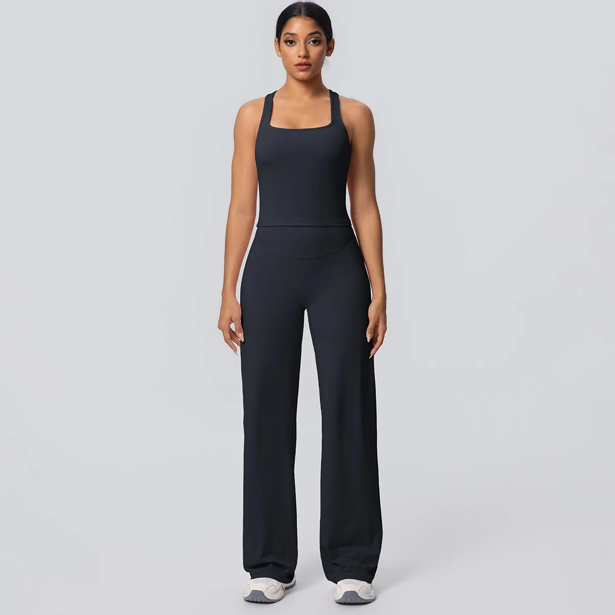 Women's Sports Yoga Set Gym Quick Drying Peach Butt Yoga Pants Solid Color Slim Beautiful Back I-shaped Vest Yoga Set