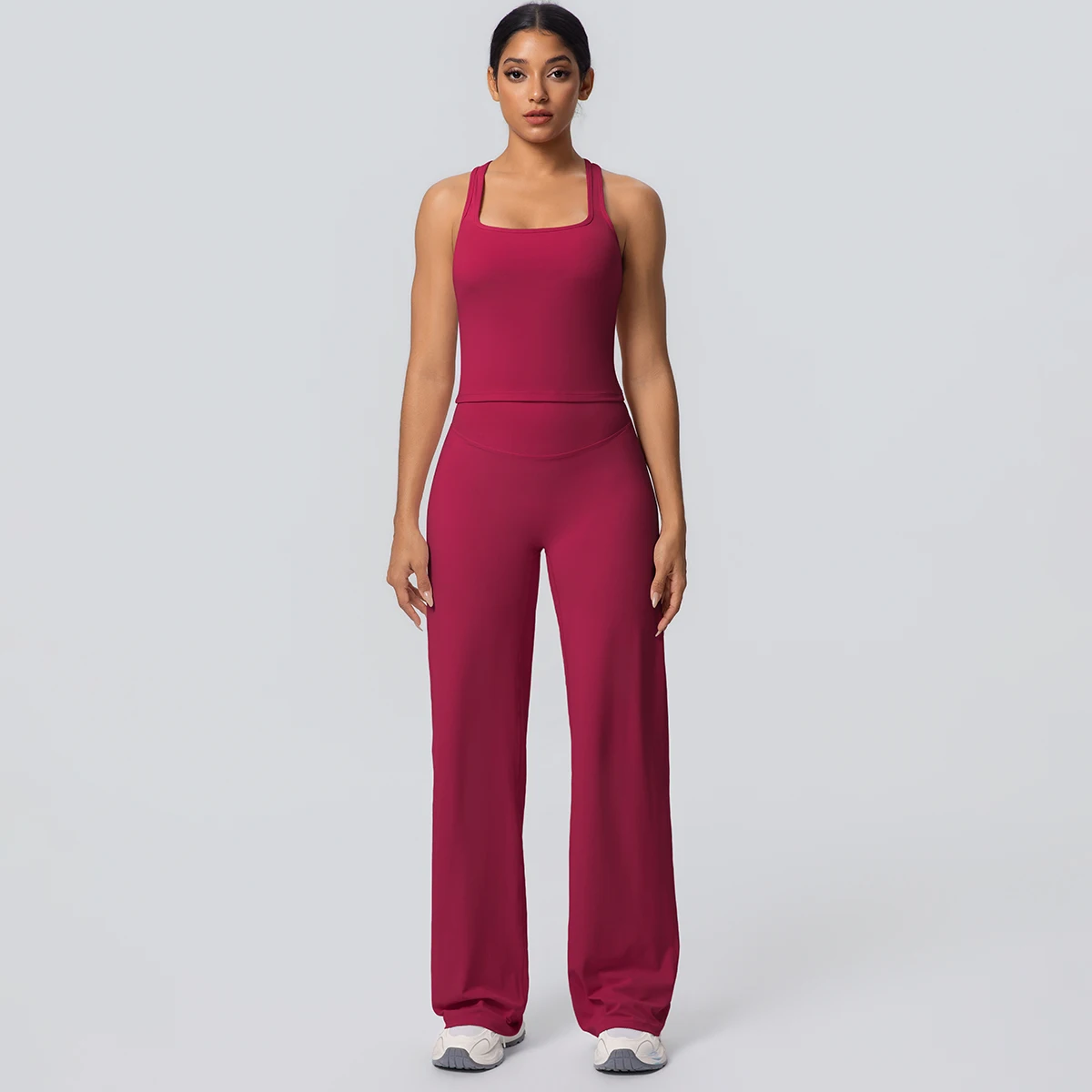 Women's Sports Yoga Set Gym Quick Drying Peach Butt Yoga Pants Solid Color Slim Beautiful Back I-shaped Vest Yoga Set