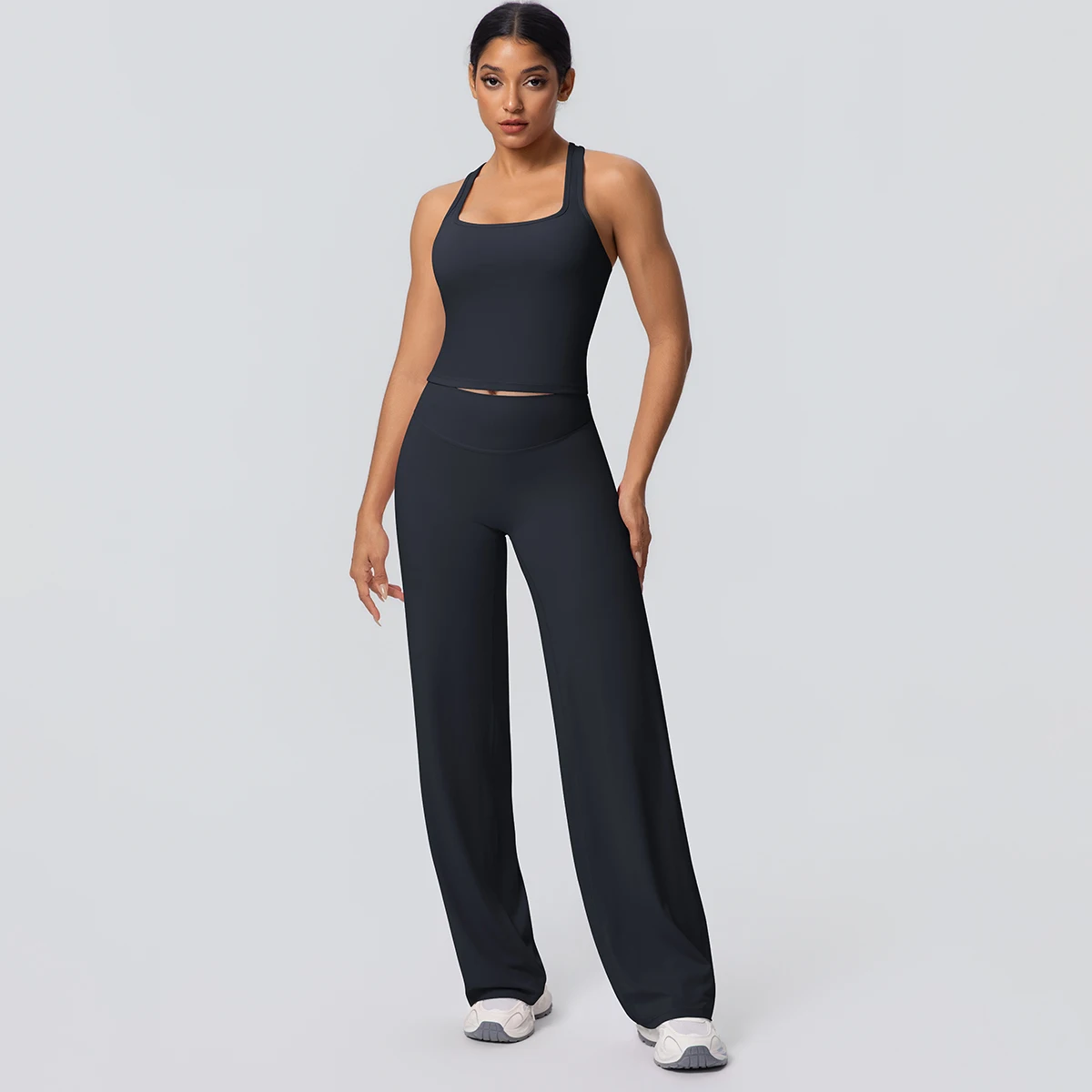 Women's Sports Yoga Set Gym Quick Drying Peach Butt Yoga Pants Solid Color Slim Beautiful Back I-shaped Vest Yoga Set
