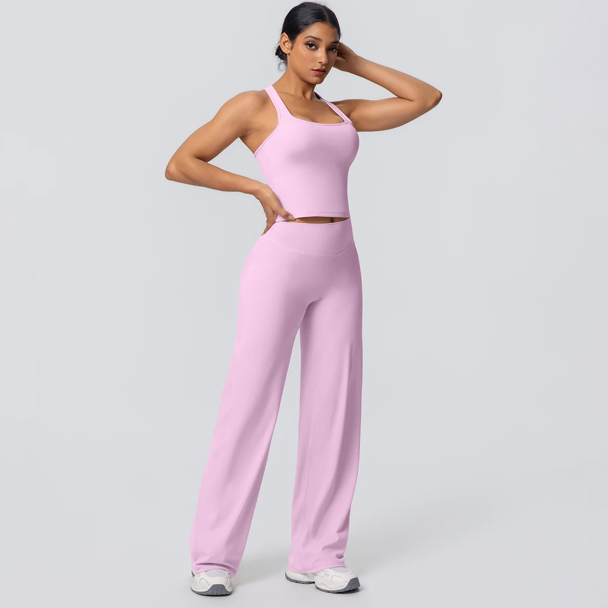 Women's Sports Yoga Set Gym Quick Drying Peach Butt Yoga Pants Solid Color Slim Beautiful Back I-shaped Vest Yoga Set
