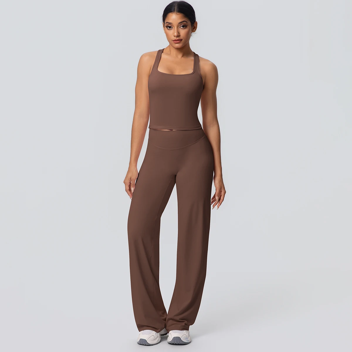 Women's Sports Yoga Set Gym Quick Drying Peach Butt Yoga Pants Solid Color Slim Beautiful Back I-shaped Vest Yoga Set