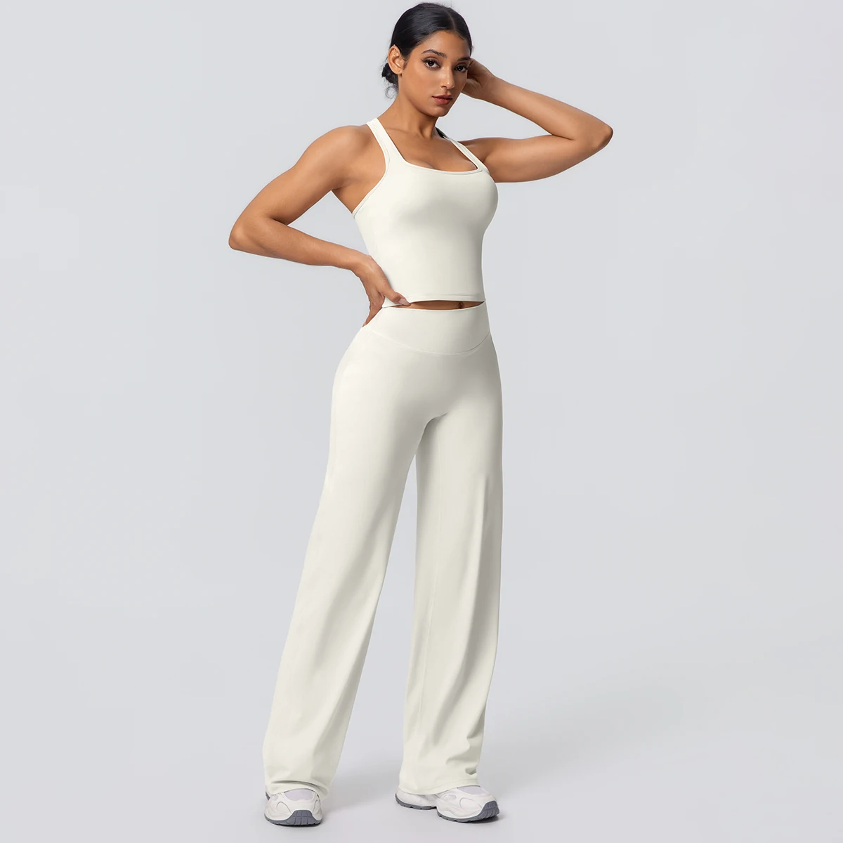 Women's Sports Yoga Set Gym Quick Drying Peach Butt Yoga Pants Solid Color Slim Beautiful Back I-shaped Vest Yoga Set