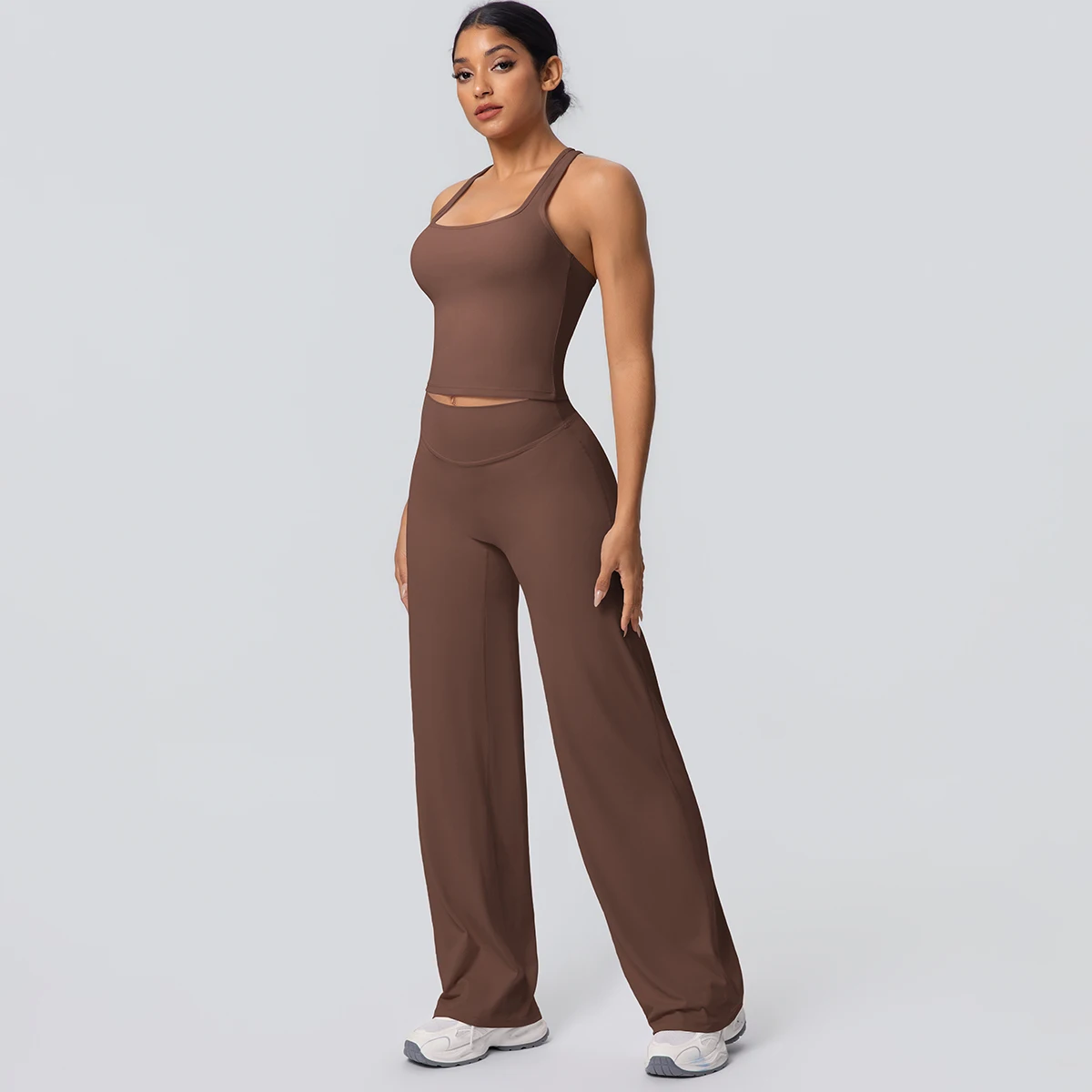 Women's Sports Yoga Set Gym Quick Drying Peach Butt Yoga Pants Solid Color Slim Beautiful Back I-shaped Vest Yoga Set