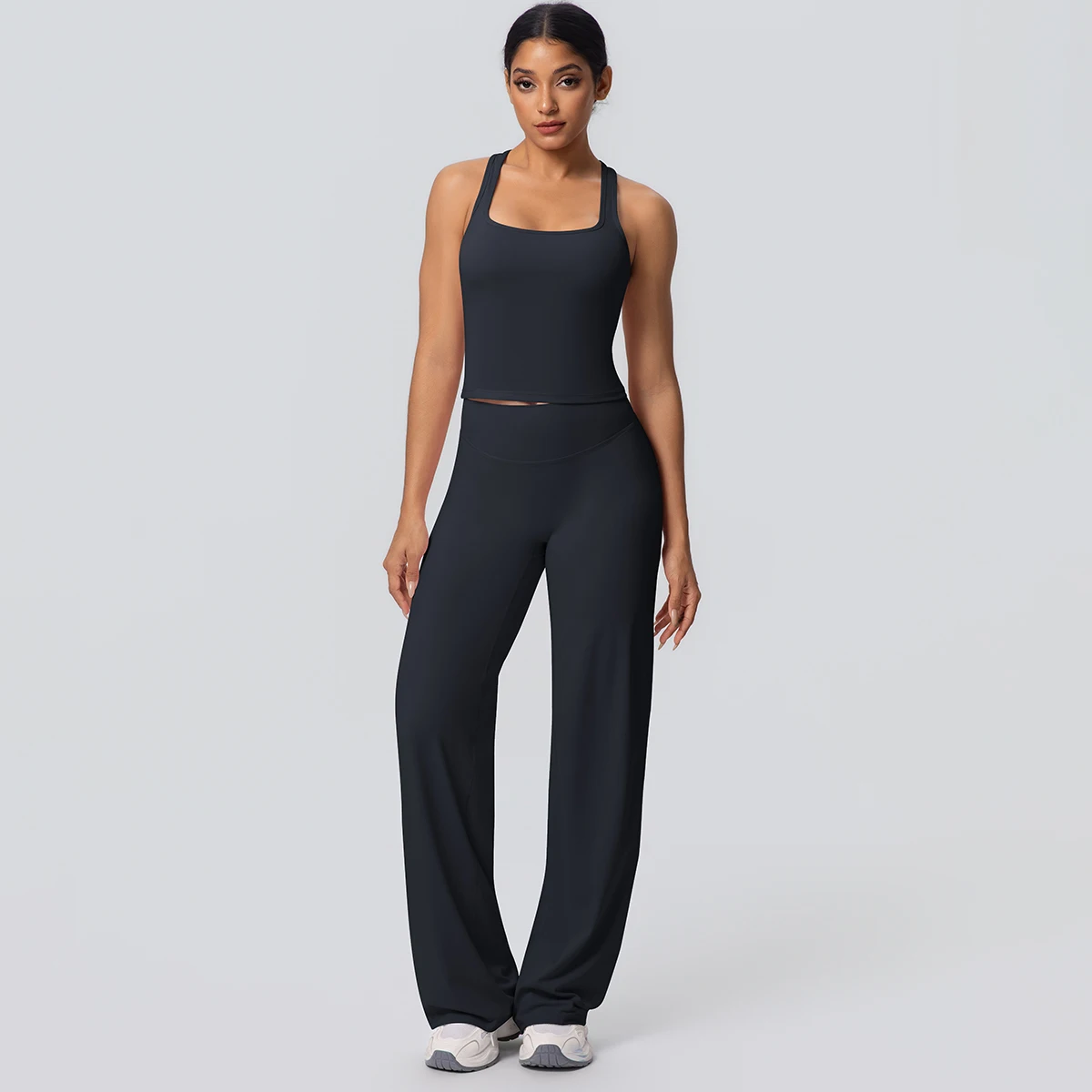 Women's Sports Yoga Set Gym Quick Drying Peach Butt Yoga Pants Solid Color Slim Beautiful Back I-shaped Vest Yoga Set