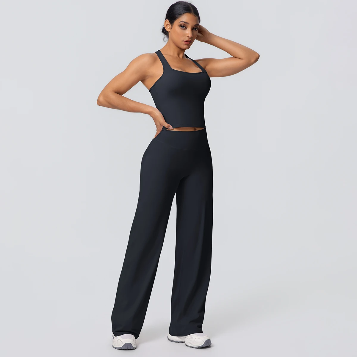 Women's Sports Yoga Set Gym Quick Drying Peach Butt Yoga Pants Solid Color Slim Beautiful Back I-shaped Vest Yoga Set