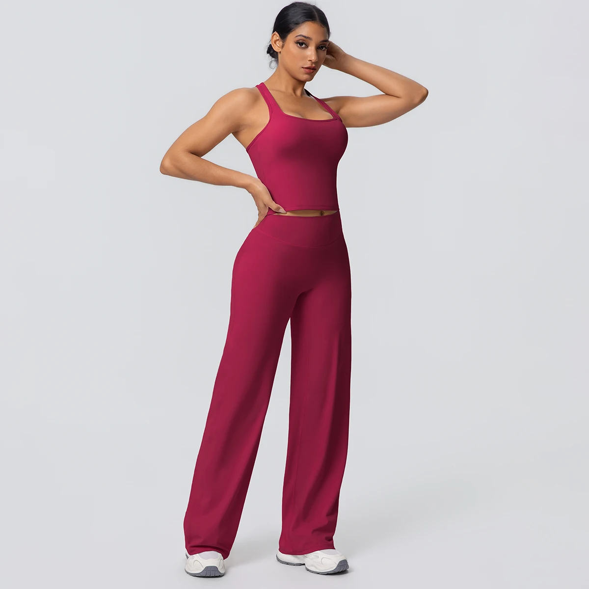 Women's Sports Yoga Set Gym Quick Drying Peach Butt Yoga Pants Solid Color Slim Beautiful Back I-shaped Vest Yoga Set